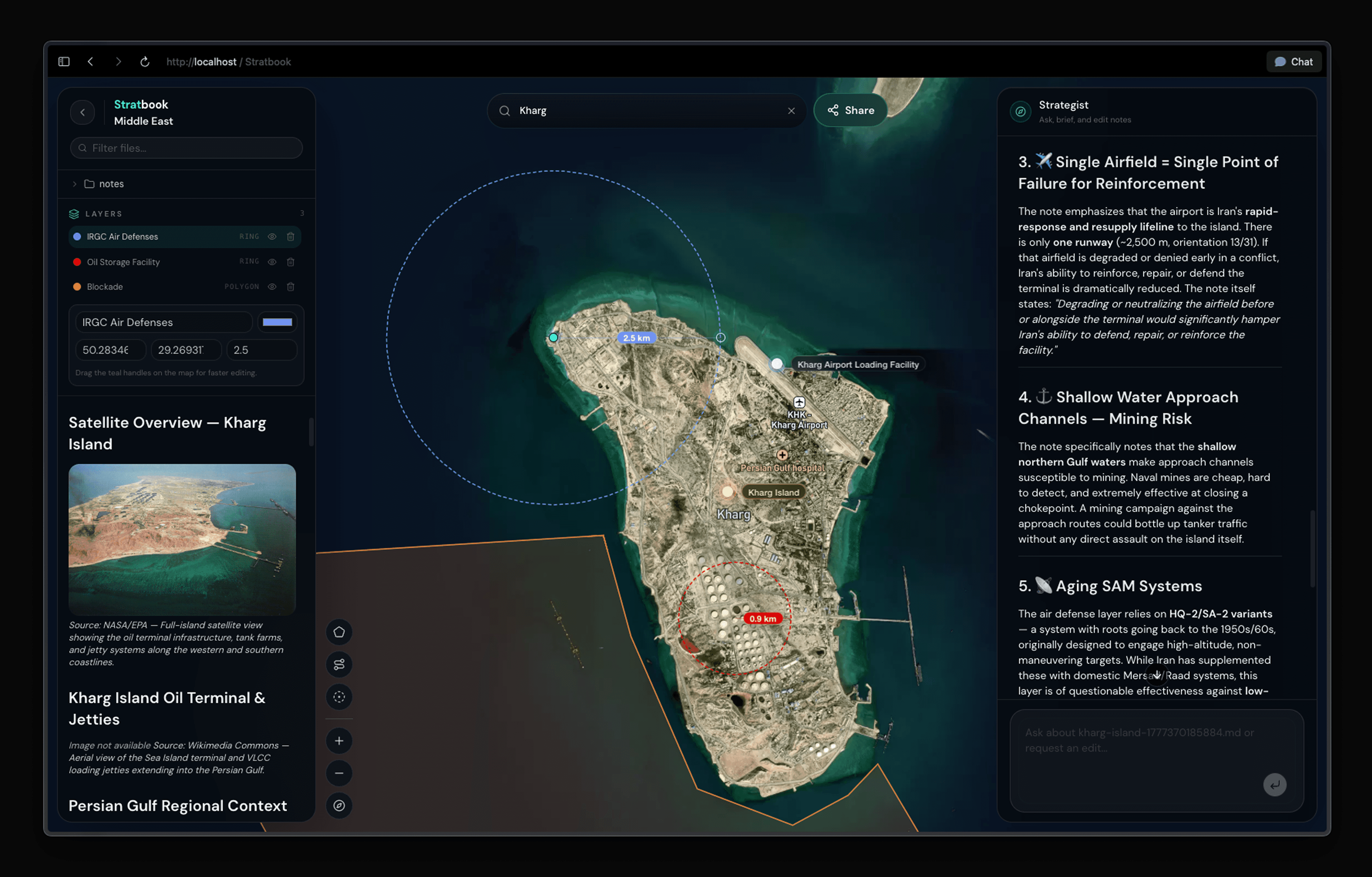 Stratbook map workspace with pins and analysis